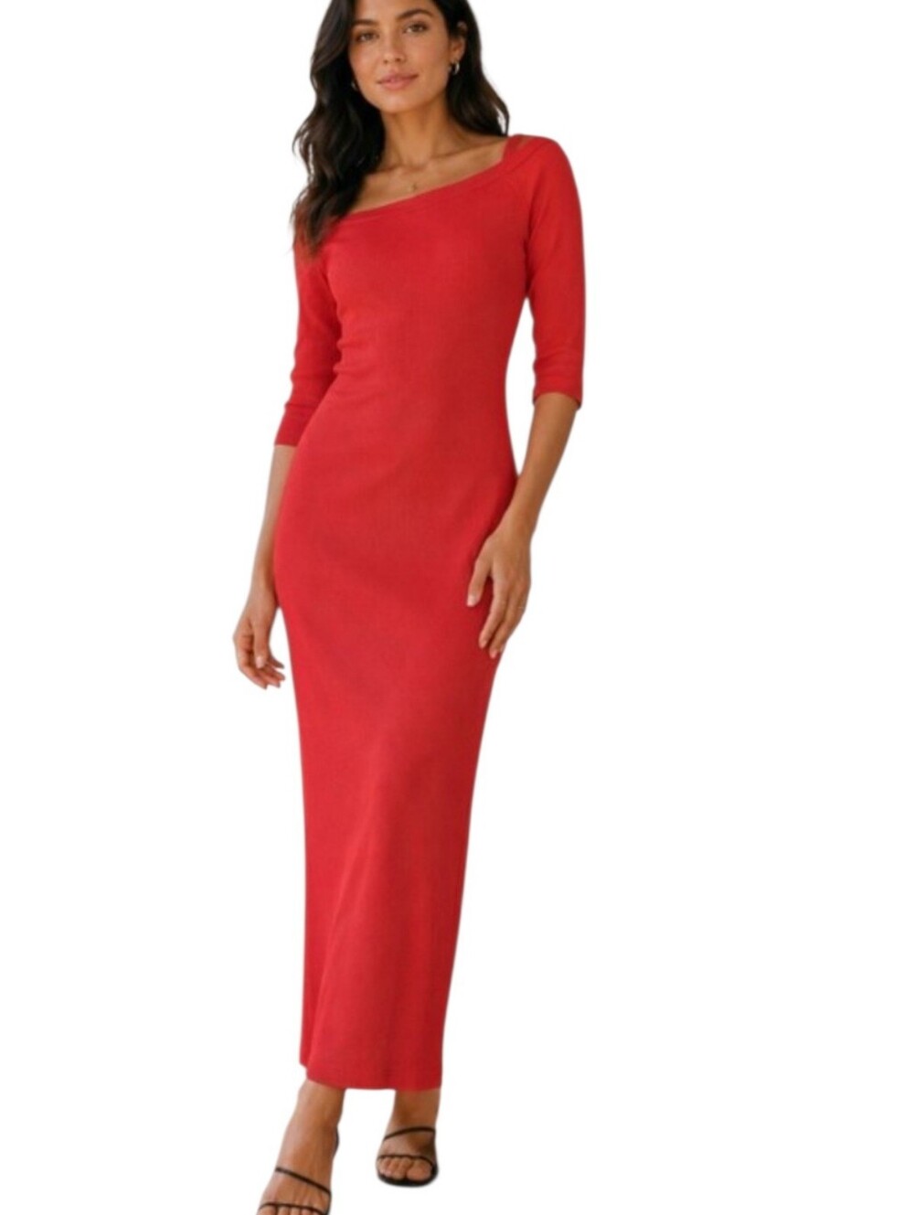 Derek Heart Fitted Ribbed Midi Dress in Red